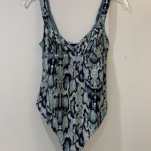 Blue snakeskin printed body suit